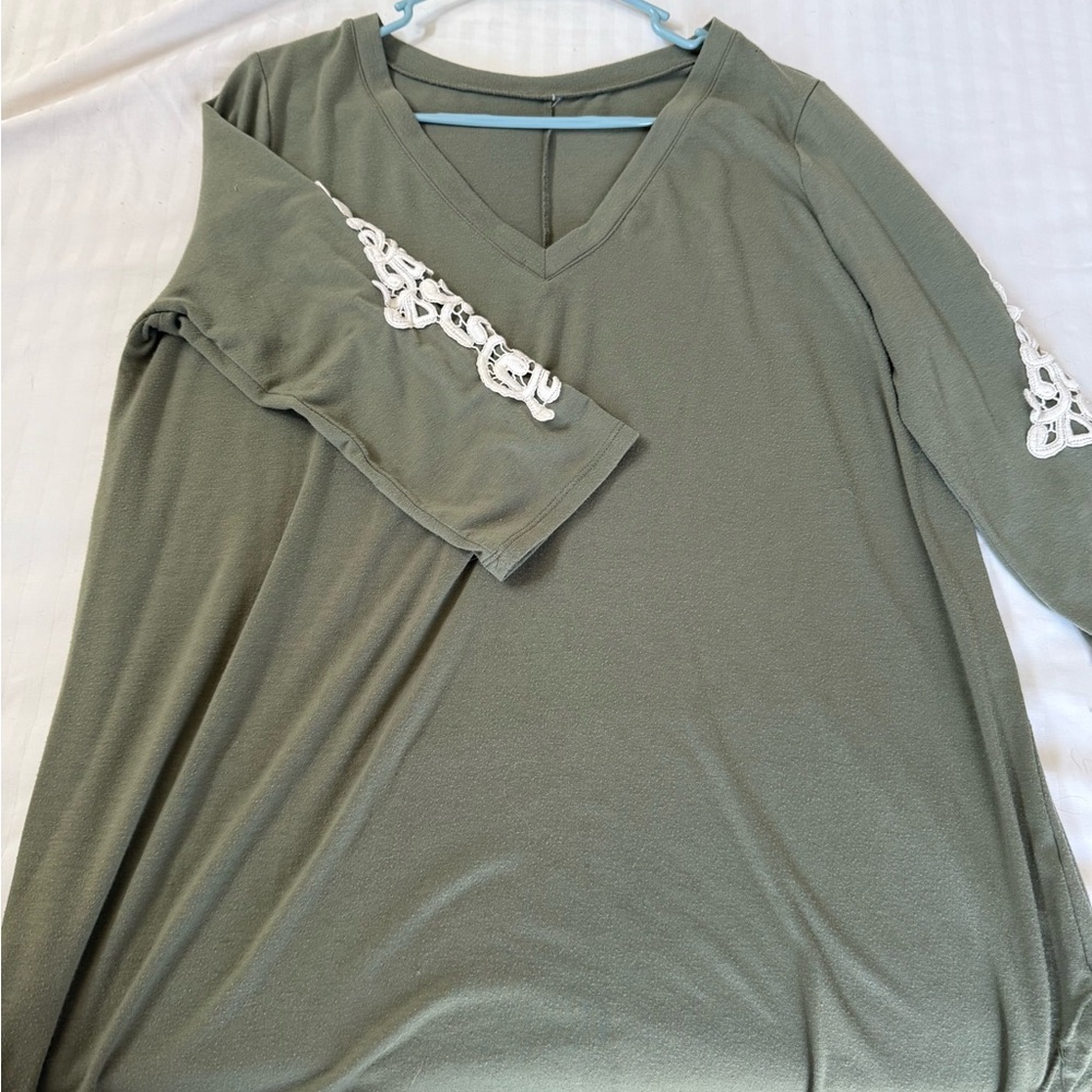 Olive Green V-Neck Women's Top